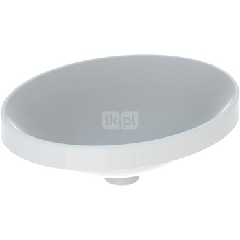 Umywalka GEBERIT Variform eliptyczna, biała / KeraTect, 500mm, bez otworu na baterię, wpuszczana w blat, bez odpływu przelewowego, bez półki