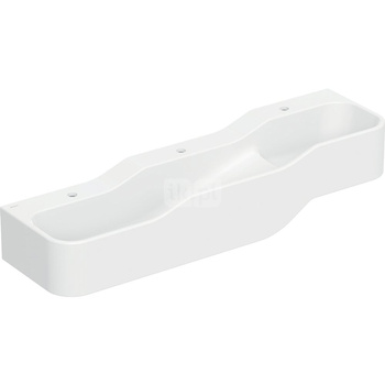 Umywalka GEBERIT Bambini 3-stanowiskowa prostokątna (rynna, bez elementów dekoracyjnych), biała, 1400mm, otwór na baterię na środku (x3), bez odpływu przelewowego, półka od ściany