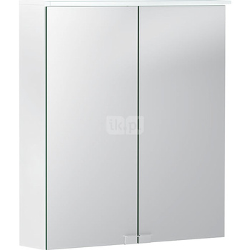 Szafka z lustrem Geberit Option Basic z oświetleniem i dwojgiem drzwi: 60x67.7x18cm, Korpus: matowy biały / z powłoką melaminową, Drzwi: lustrzane wewnątrz i z zewnątrz