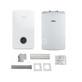 Pakiet - Kocioł gazowy jednofunkcyjny BOSCH TERMOTECHNIKA CONDENS GC2300iW15P kondensacyjny wiszący 16.1 kW+ Zestaw powietrzno-spalinowy2581 (do szachtu) + Czujnik c.w.u. + RegulatorCW400 + Zasobnik c.w.uWST120-5O