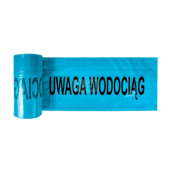 Taśma ostrzegawcza kolor niebieski Napis "UWAGA WODA" QIK 100 m x 200 mm