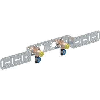 Kolanko przyłączeniowe Geberit FlowFit 90 st. wstępnie zamontowane, podwójne, z odsadzeniem: Materiał=Brąz bezołowiowy (CuSn4Zn2PS), d=16mm, Rp=1/2 ", L1=5.2cm, AD=15.3cm