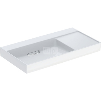 Umywalka GEBERIT ONE prostokątna, biała / KeraTect, 900mm, bez otworu na baterię, bez odpływu przelewowego, półka z prawej