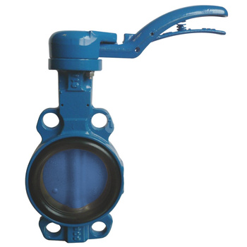 Przepustnica bezkołnierzowa SYLAX-HP z napędem ręcznym dźwigniowym, dysk: GGG40 epoksyd., wykładzina: EPDM, korpus: GGG40 epoksyd., Pnom 2,5 MPa, tmax=90 st.C DN 50