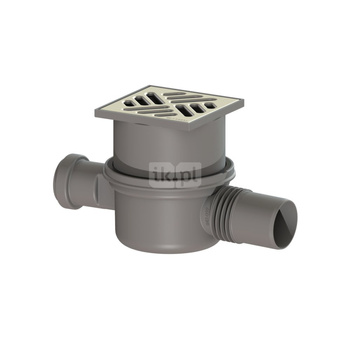 Wpust KESSEL Superflat z 1 przyłączem DN 50, odpływ poziomy (zdejmowany), kratka 100x100mm stal nierdzewna