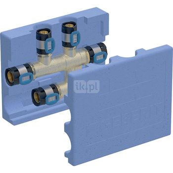 Trójnik krzyżakowy Geberit FlowFit ze osłoną izolacyjną: Materiał=Brąz krzemowy bezołowiowy (CuZn21Si3P), d=20mm, d1=20mm, d2=20mm