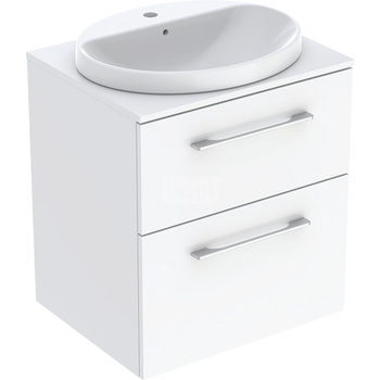 Geberit Selnova Square Zestaw szafki z blatem pod umywalkę, B59.1cm, H70.3cm, T50.2cm, z dwiema szufladami, biały, z umywalką wpuszczaną w blat, z przelewem, z otworem na baterię