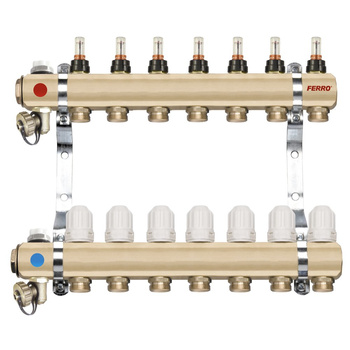 Rozdzielacz 2-drogowy z zaworami termostatycznymi i przepływomierzami, standard