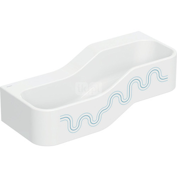 Umywalka GEBERIT Bambini 2-stanowiskowa prostokątna (rynna, elementy dekoracyjne), biała, 900mm, bez otworu na baterię, bez odpływu przelewowego, półka od ściany