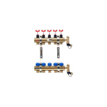 Rozdzielacz do ogrzewania podłogowego QIK PC BASIC II 2-obieg. mosiądz GW 1'' x GZ 3/4'' + przepływomierz