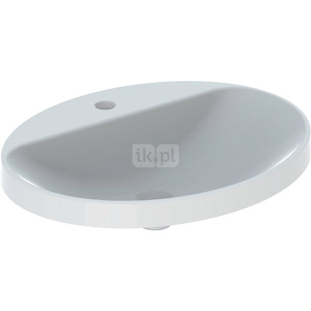 Umywalka GEBERIT Variform eliptyczna, biała / KeraTect, 600mm, otwór na baterię na środku, wpuszczana w blat, bez odpływu przelewowego, półka od ściany