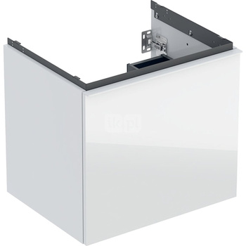 Szafka pod umywalkę Geberit Acanto, z szufladą i szufladą wewnętrzną: Szerokość umywalki=60cm, Korpus: biały / lakierowany na wysoki połysk, Front: biały / szkło błyszczące, Uchwyt: biały / powlekany proszkowo, matowy