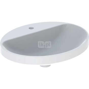 Umywalka GEBERIT Variform eliptyczna, biała / KeraTect, 550mm, otwór na baterię na środku, wpuszczana w blat, bez odpływu przelewowego, półka od ściany