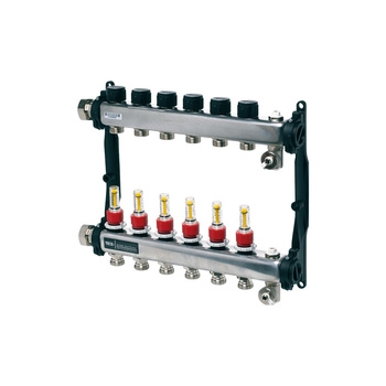 Rozdzielacz do ogrzewania podłogowego TECE floor 12-obieg. stal nierdzewna 1'' x eurocono 3/4'' + przepływomierz + zawór napełn/spust + odpowietrznik