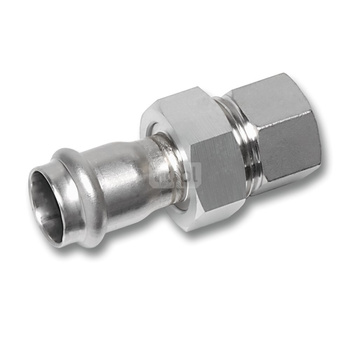 Śrubunek SANHA NiroSan Press z uszczelką trzyczęściowy, stal nierdzewna, 22 mm x 1'' (zw x GW)