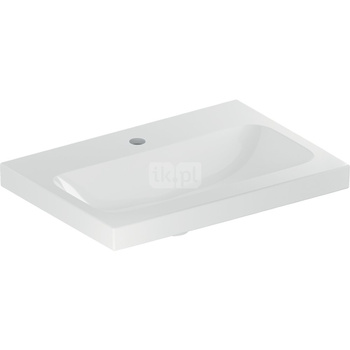 Umywalka GEBERIT iCon Light prostokątna, biała / KeraTect, 600mm, otwór na baterię na środku, bez odpływu przelewowego, półka od ściany