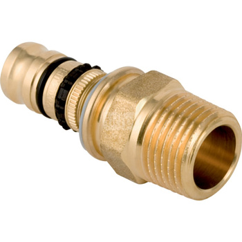 Złączka GEBERIT Mepla, mosiądz / mosiądz, 3/4'' x 20 mm (GZ gazowy stożkowy x końcówka wciskowa) z uszczelką