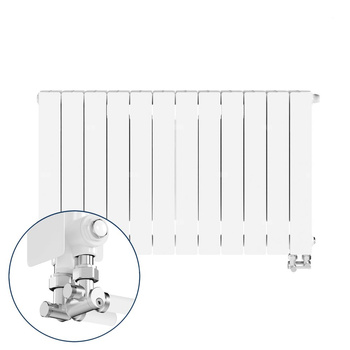 Grzejnik żeberkowy KFA Armatura ADR500/D/12 aluminium, podłączenie dolne, prawe, kątowe 570 x 966 mm, kolor biały