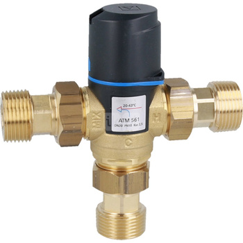 Zawór regulacyjny termostatyczny do wody ciepłej AFRISO ATM 561 ze śrubunkami mosiądz GZ 1'', DN 20, zakres temp. 20-43'C, Kvs 2.5 m3/h, maksymalna temperatura 90'C, maksymane ciśnienie 10 bar