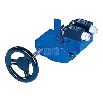 Ręczna przekładnia ślimakowa, smarowana fabrycznie - dożywotnio, napędzana kółkiem ręcznym wyposażona w dwa wyłączniki krańcowe DN 600