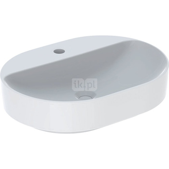 Umywalka GEBERIT Variform eliptyczna, biała / KeraTect, 600mm, otwór na baterię na środku, stawiana na blat, bez odpływu przelewowego, półka od ściany