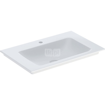 Umywalka GEBERIT ONE prostokątna, biała / KeraTect, 750mm, otwór na baterię na środku, nakładany od góry, bez odpływu przelewowego, półka od ściany