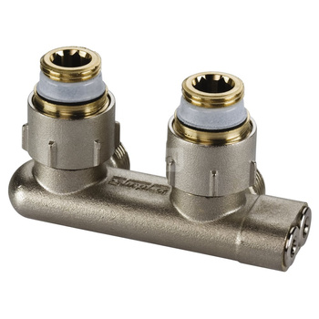Moduł przyłączeniowy kątowy FLAMCO MEIBES mosiądz (niklowanie) 1/2'' GZ x 3/4'' Eurokonus, rozstaw 50 mm do grzejników