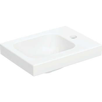 Umywalka GEBERIT iCon Light prostokątna, biała, 380mm, otwór na baterię z prawej, bez odpływu przelewowego, półka z prawej