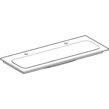 Umywalka GEBERIT iCon 2-stanowiskowa prostokątna, biała, 1200mm, otwór na baterię na środku (x2), nakładany od góry, bez odpływu przelewowego, półka od ściany
