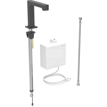 Bateria umywalkowa Geberit Brenta, stojąca, zasilanie sieciowe, z natynkową skrzynką funkcyjną, bez mieszacza, czarny mat