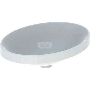 Umywalka GEBERIT Variform owalna, biała, 550mm, bez otworu na baterię, wpuszczana w blat, bez odpływu przelewowego, bez półki