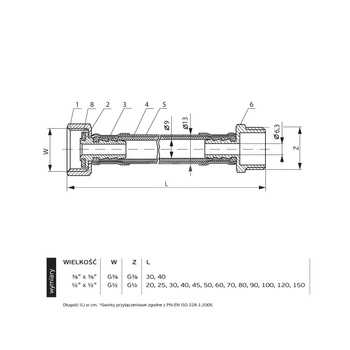 Wąż przyłączeniowy elastyczny PERFEXIM PHA-9105 DN 8, GW x GZ, 1/2'' x 1/2'', długość 1200 mm