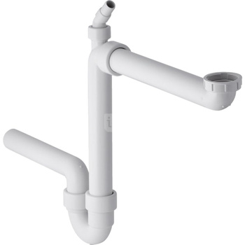 Syfon rurowy Geberit do zlewozmywaka, model oszczędzający przestrzeń, z łącznikiem kątowym wężyka, wylot poziomy: d=40mm, G=1 1/2″, Biały-alpin