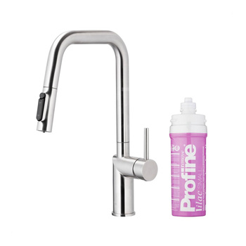 DUERO PURE STYLE PULL-OUT BATERIA KUCHENNA Z FUNKCJĄ FILTRACJI WODY I WYCIĄGANĄ WYLEWKĄ, STAL NIERDZEWNA + ZESTAW FILTRUJĄCY PROFINE LILAC S