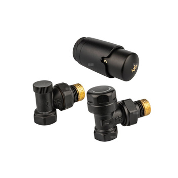 Zestaw termostatyczny grzejnikowy, kątowy KOMFORT PRO, Czarny