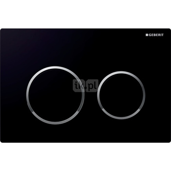 Przycisk uruchamiający Geberit Kappa21 do spłukiwania dwudzielnego: Płyta i przyciski: czarne, Pierścienie ozdobne: chrom błyszczący