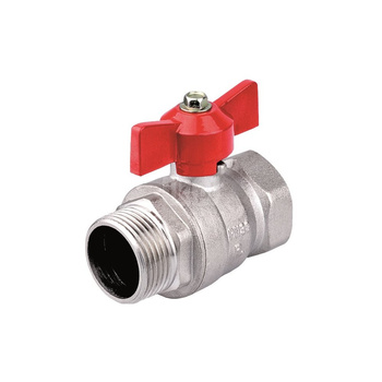 Zawór kulowy PERFEXIM PHA-004 mosiądz niklowany, PN30 1/2'' GZ x GW, uchwyt: motylek (czerwony)