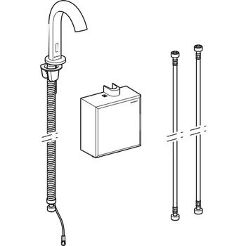 Bateria umywalkowa Geberit Piave, stojąca, zasilanie bateryjne, z natynkową skrzynką funkcyjną, z mieszaczem termostatycznym, chrom