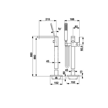 Bateria wannowa stojąca KFA Armatura LOGON, kolor chrom