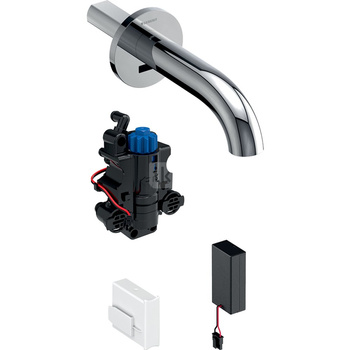 Bateria umywalkowa Geberit Piave, ścienna, zasilanie bateryjne, do podtynkowej skrzynki funkcyjnej, z mieszaczem termostatycznym, L=17cm, chrom, 