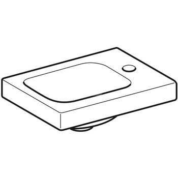 Umywalka GEBERIT iCon Light prostokątna, biała, 380mm, otwór na baterię z prawej, bez odpływu przelewowego, półka z prawej