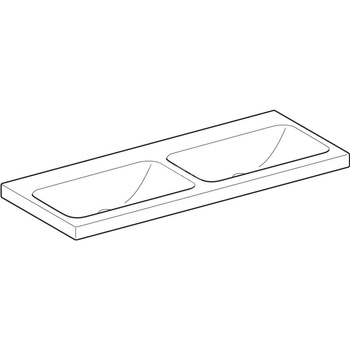 Umywalka GEBERIT iCon Light podwójna 2-stanowiskowa prostokątna, biała, 1200mm, bez otworu na baterię, bez odpływu przelewowego, półka od ściany