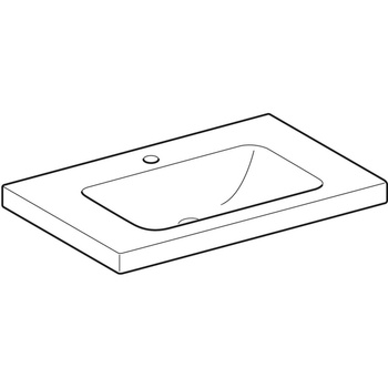 Umywalka GEBERIT iCon Light prostokątna, biała, 750mm, otwór na baterię na środku, bez odpływu przelewowego, półki z obu stron