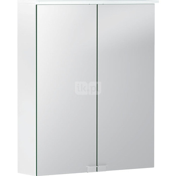 Szafka z lustrem Geberit Option Basic z oświetleniem i dwojgiem drzwi: 56x67.7x18cm, Korpus: matowy biały / z powłoką melaminową, Drzwi: lustrzane wewnątrz i z zewnątrz