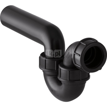 Syfon rurowy Geberit do zlewu, z nakrętką, wpust poziomy i wylot poziomy: d=50mm, d1=56mm, Czarny