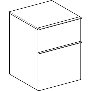 Boczna szafka Geberit iCon, z dwoma szufladami: H=60cm, Korpus i front: dąb / melaminowa struktura drewna, Uchwyt: lava / malowany proszkowo, matowy