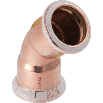 Kolano 45' GEBERIT Mapress Kupfer Gas do gazu, Cu / Cu, 28 mm (mufa zaprasowywana x mufa zaprasowywana), (głębokość: 14 mm) z uszczelką