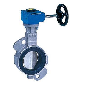 Przepustnica bezkołnierzowa SYLAX z przekładnią ślimakową, dysk: AISI316, wykładzina: EPDM, korpus: stal nierdzewna AISI316, Pnom 1,6 MPa, tmax=120 st.C DN125