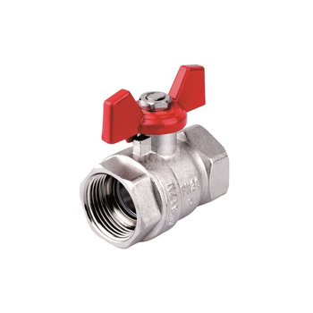 Zawór kulowy PERFEXIM PHA-002 mosiądz niklowany, PN30 1'' GW, uchwyt: motylek (czerwony)