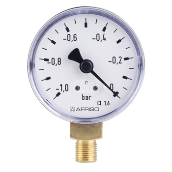 Manometr z rurką Bourdona AFRISO RF grzewczy 0/16 bar G1/4B radialne fi 50 mm, kl. 2.5%